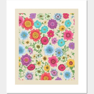 Rainbow Flowers Pattern Posters and Art